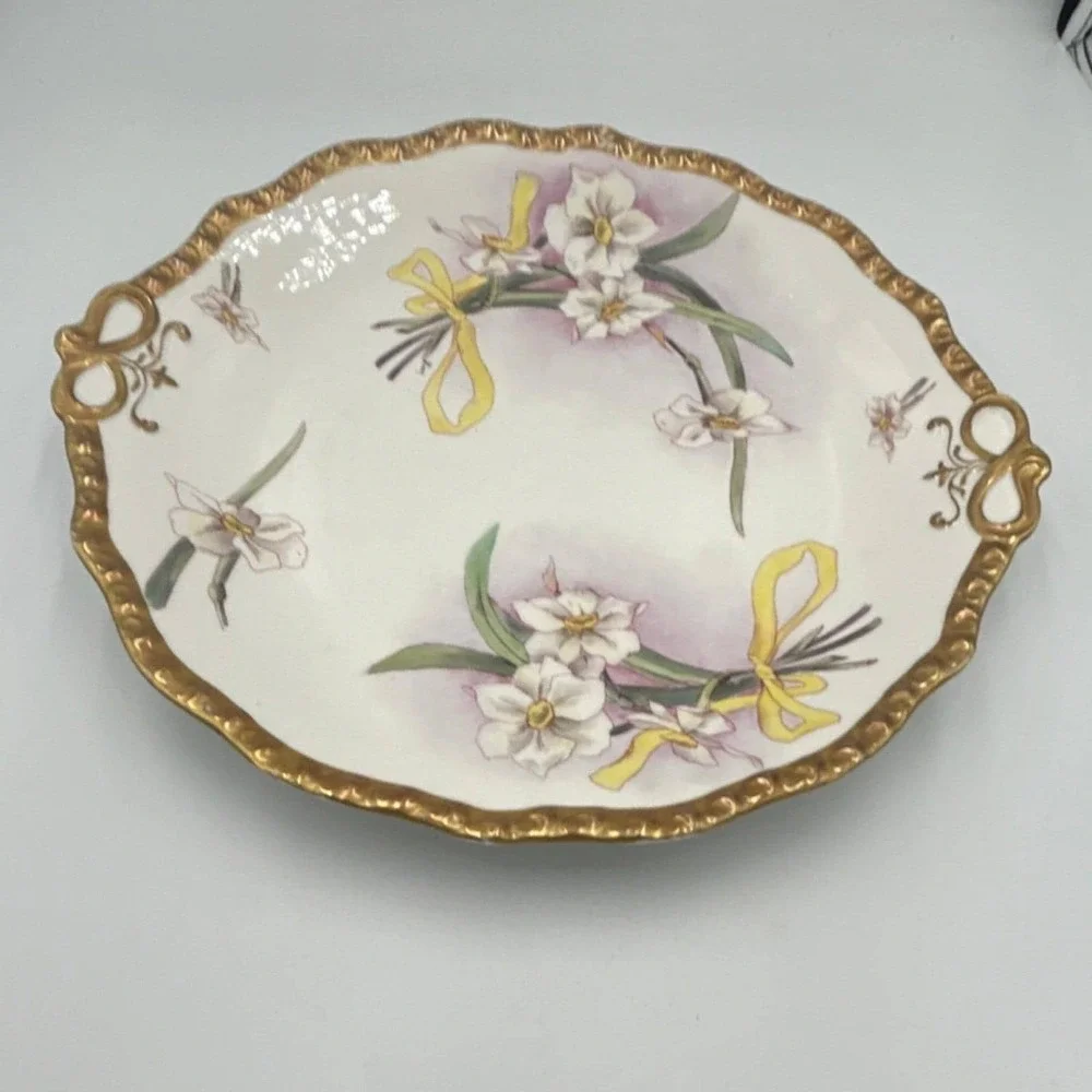 J.P. Limoges Porcelain Floral Decorative Plate/platter Gold Trim C.3330